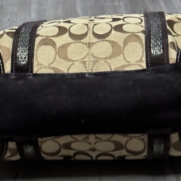Coach Signature C Khaki Tote Jacquard Beaded Brown Suede Shoulder Bag #8K53 - Picture 12 of 16
